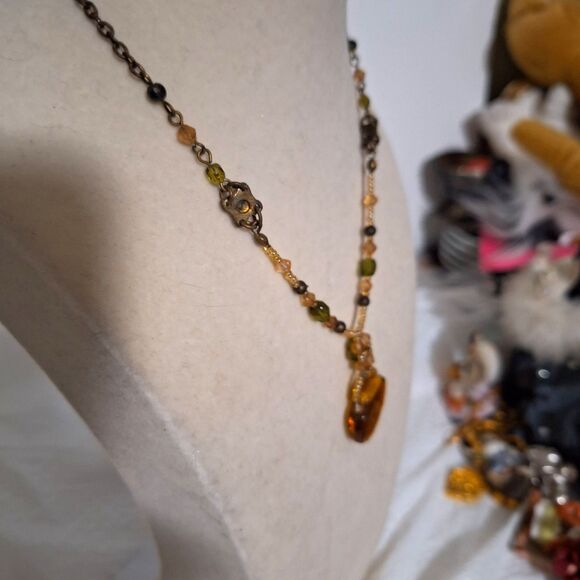 Amber Glass Women's Necklace Beaded Fairy Core Whimsical Boho Feminine - Picture 9 of 11